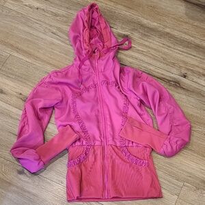 Euc, Sz 10, Lululemon Reversible Bright Pink Jacket, Thumb Holes, Ruffle Front